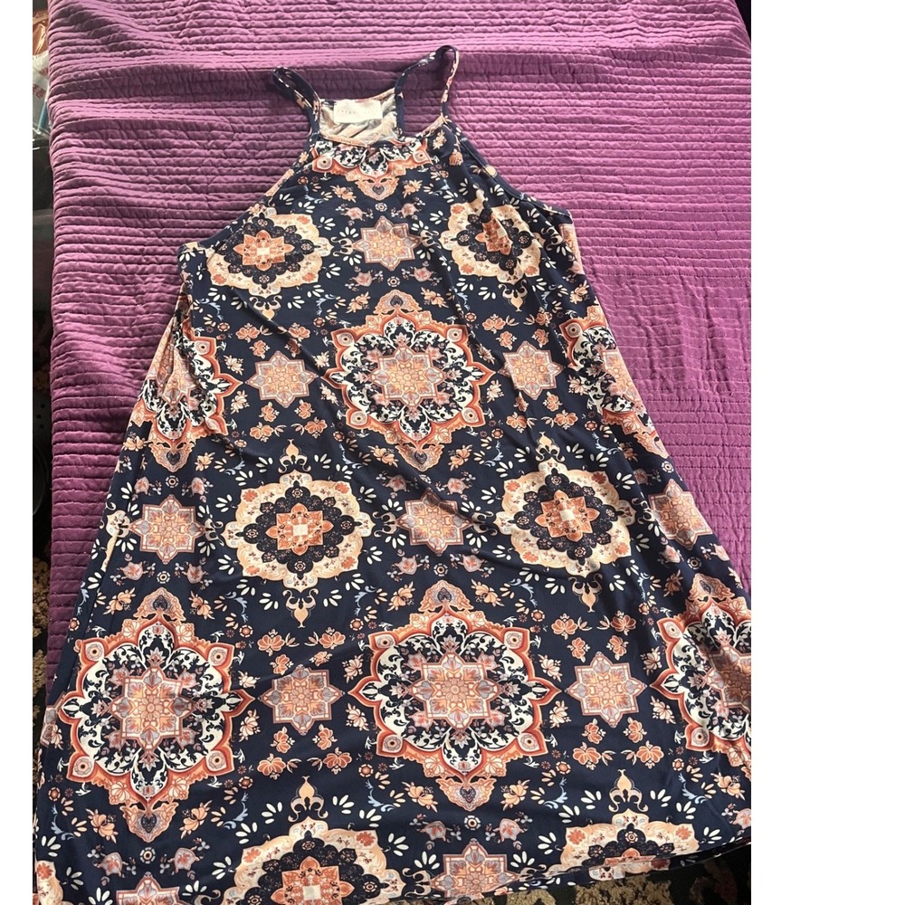 French Grey Women's Maxi Dress‎ Boho Floral Print Halter Neck Sleeveless Size L